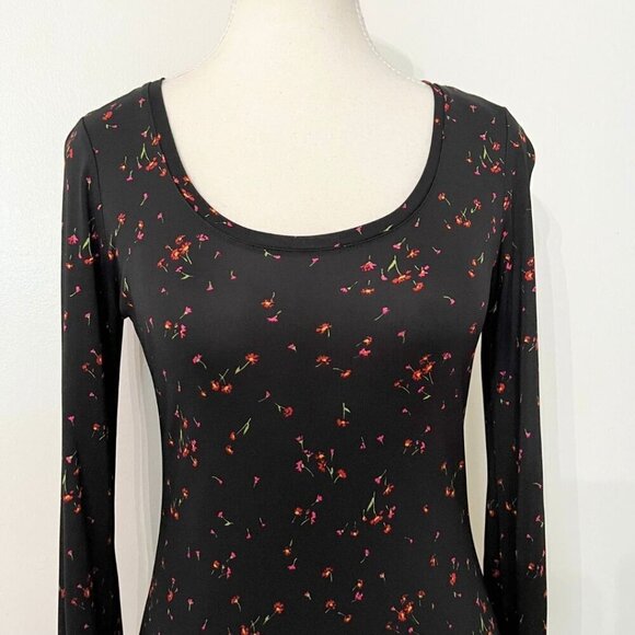 & OTHER STORIES BLACK RED CALICO FLORAL LONG SLEEVE SCOOP NECK MIDI DRESS - 4 - Picture 4 of 11